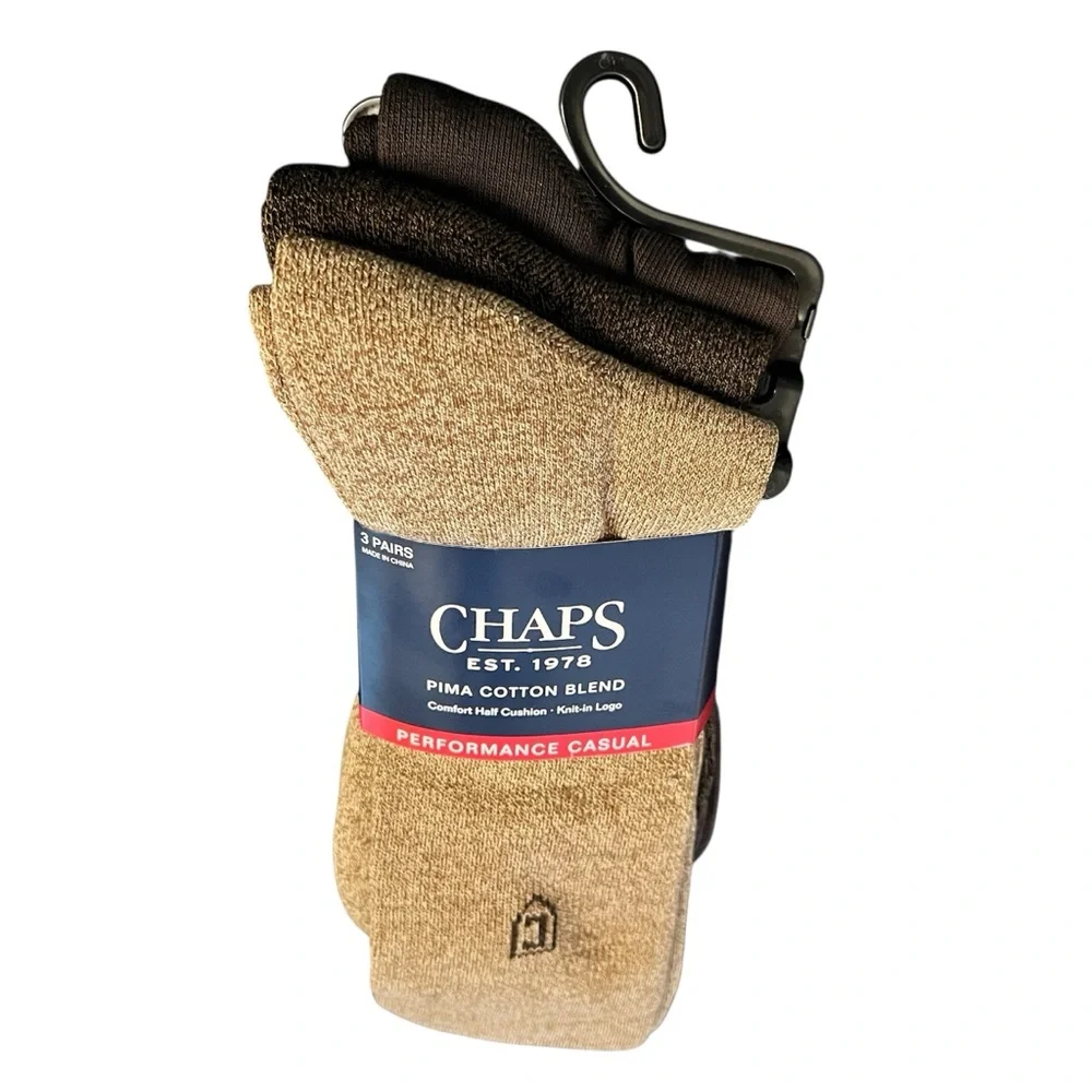 Chaps Men's Casual Socks - Pima Cotton Blend 3 Pack Performance Casual NWT!